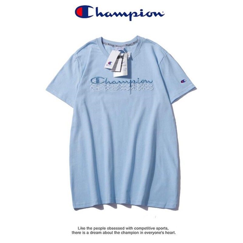 CHAMPION Couples Cotton Embroidered Letter Round Neck Plus Size T-shirt