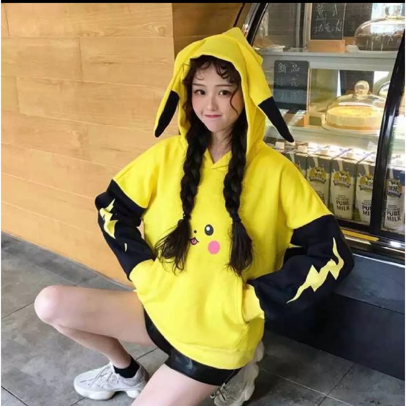 Áo Khoác, áo hoodie Pikachu Cực dễ thương Kèm nón có tai hot trend bền màu 1Kenz