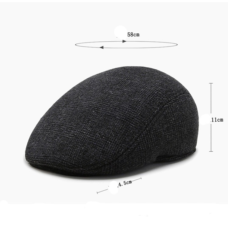 Nón Beret- Mũ nồi kẻ caro dạ trơn thiết kế che tai ấm áp – Món quà dành tặng ông, tặng bố