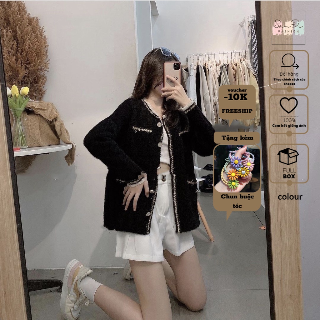 Áo Khoác Dạ Len - Áo cadigan len nữ phối ren SanDi Quảng Châu