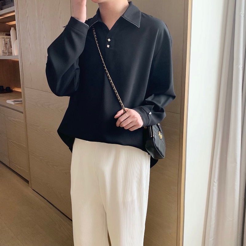 ✦ AFFLIGA ✦Áo sơ mi nam tay dài màu bạc thời trang Hàn Quốc