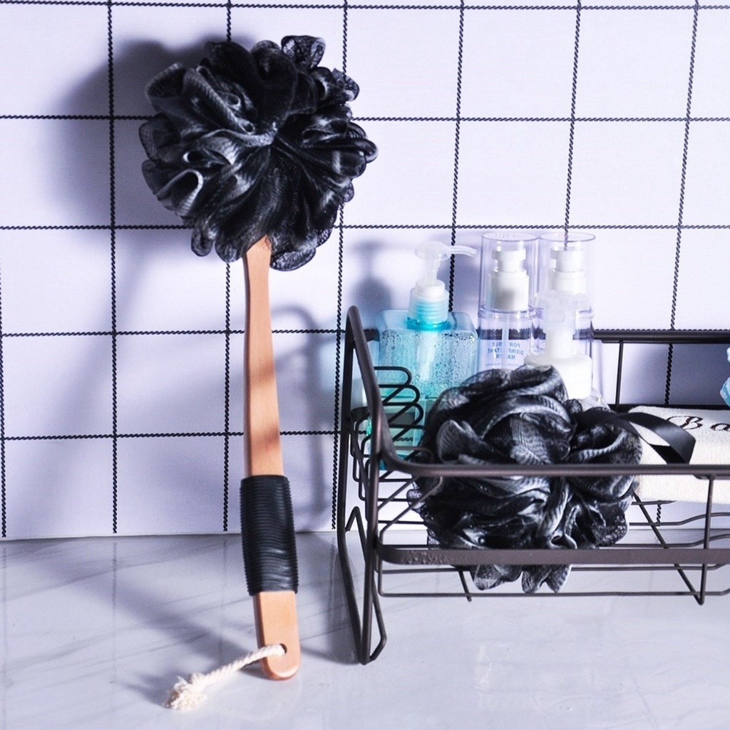 BÔNG TẮM THAN TRE CÁN DÀI CHỐNG TRƯỢT TIỆN DỤNG - CÂY TẮM THAN TRE CÁN GỖ
