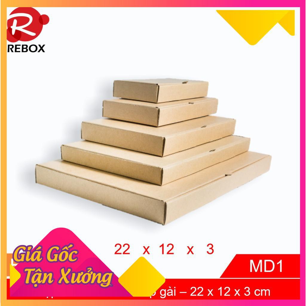 Hộp Carton 22x12x3 - 75 hộp trơn gói hàng quần áo nắp cài giá xưởng