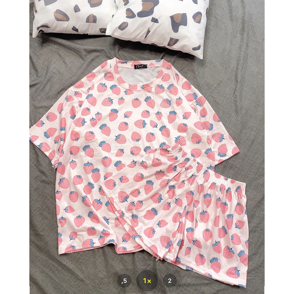 Set Cộc Thỏ Dâu Unicorn PEONYB Nữ [FREESHIP] 🌸 Bộ đồ ngủ mùa hè ngắn tay, thun mặc ở nhà form rộng icon Ulzzang 🌸 | BigBuy360 - bigbuy360.vn