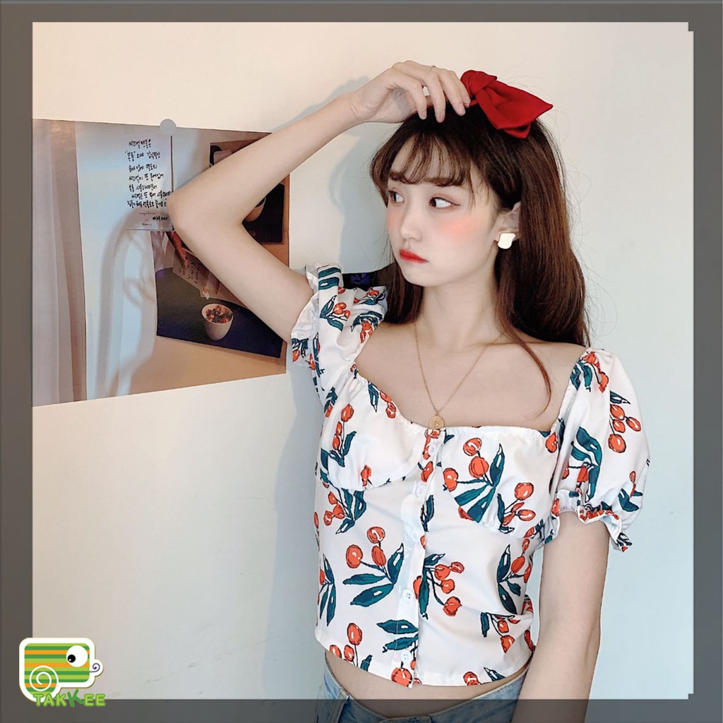Sơ mi croptop họa tiêt hoa hot trend hàng Quảng Châu đẹp