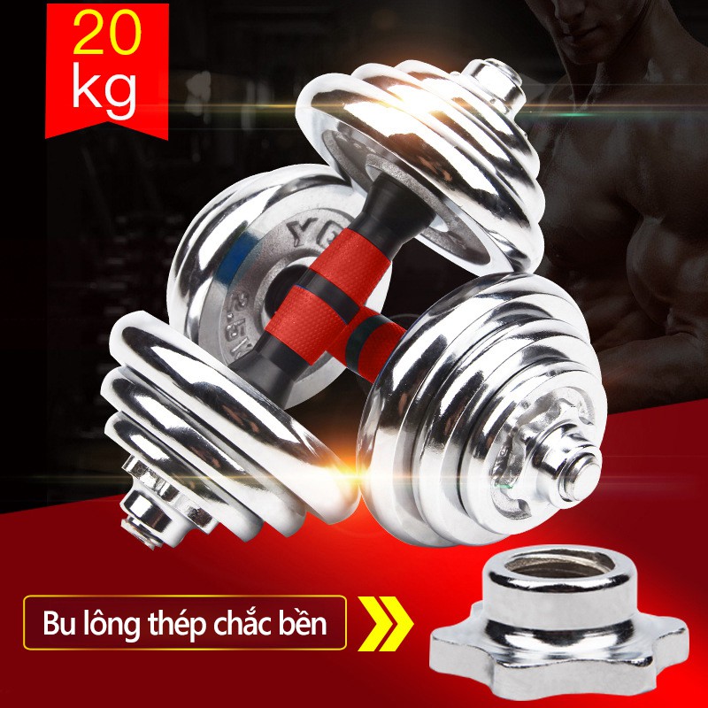 OT93  Tạ tay 20kg kèm thanh nối chuyển đổi tập tay và tạ đẩy chuyên nghiệp đa năng tiện lợi dùng tại nhà