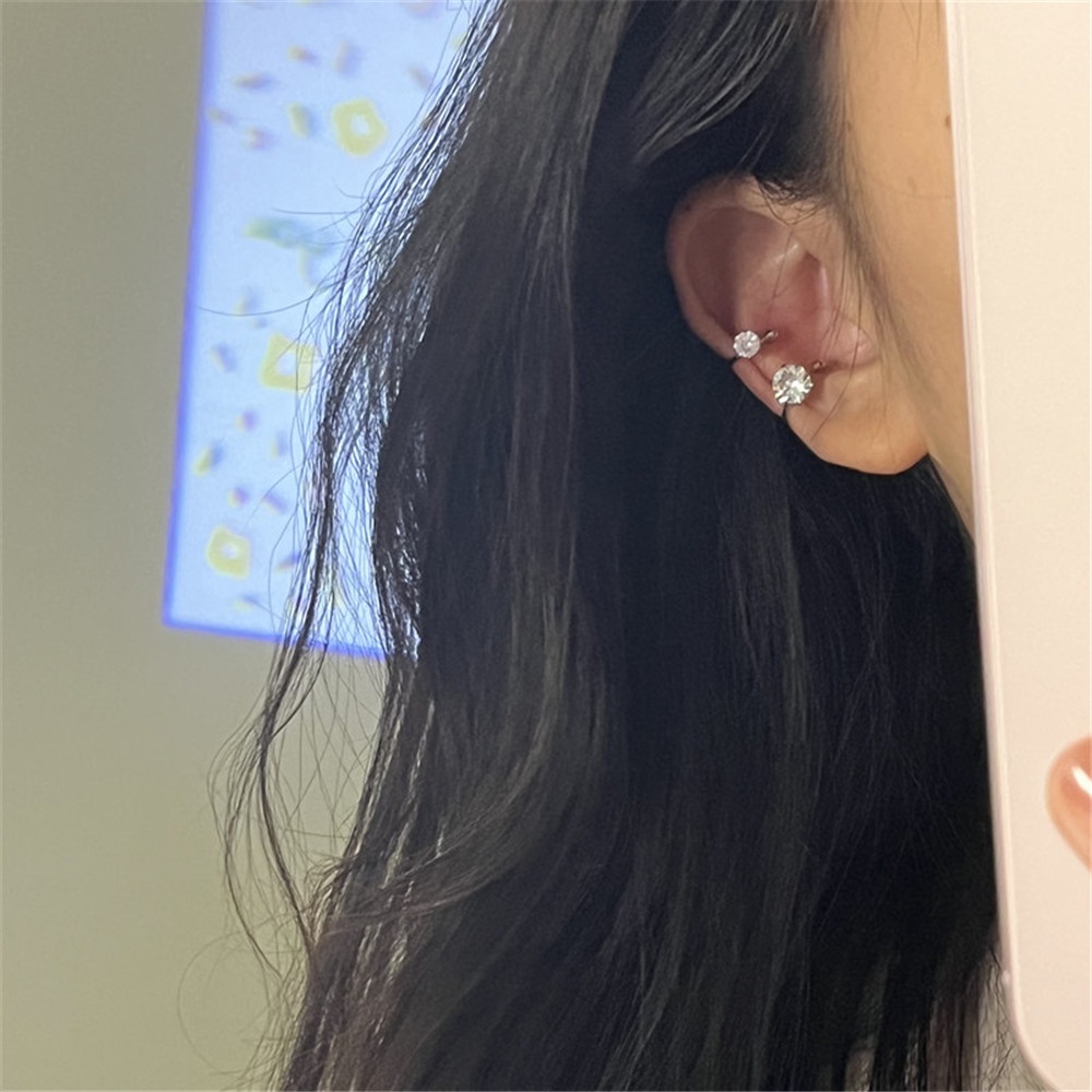Set 2 Khuyên Kẹp Vành Tai Chữ U Đính Đá Thời Trang Cho Nữ