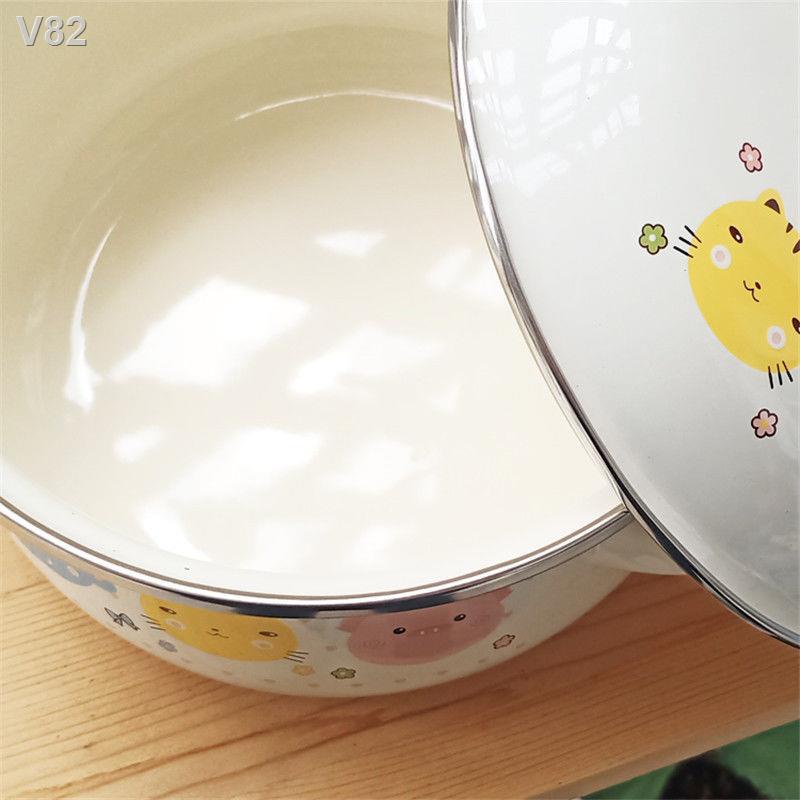 ♚◕Nồi tráng men ba đáy dày súp phẳng hầm lẩu bếp từ ga chung