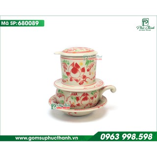 Phin pha cafe sứ men rạn Tam Thái vẽ Sen dây Bát Tràng