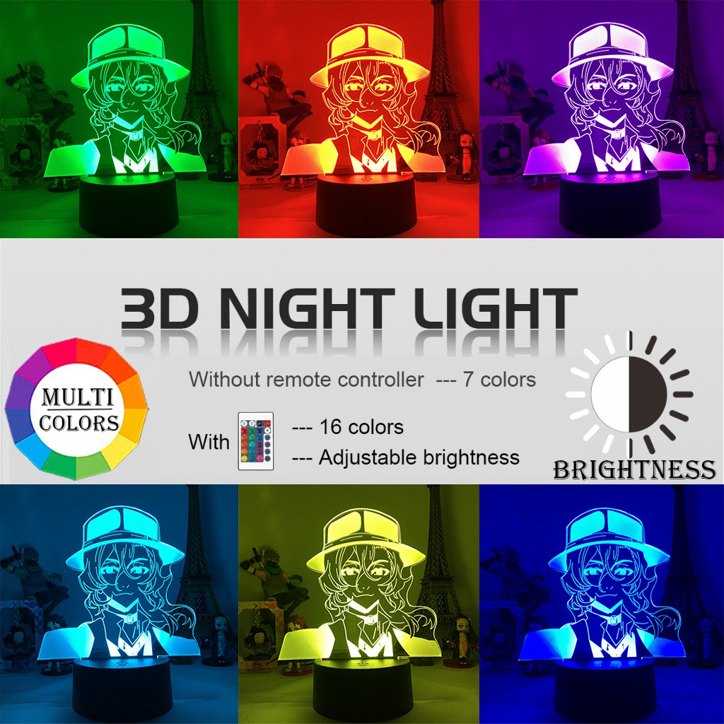 Đèn Ngủ Led Hình Chú Chó Nakahara Chuuya 3d Nhiều Màu Sắc