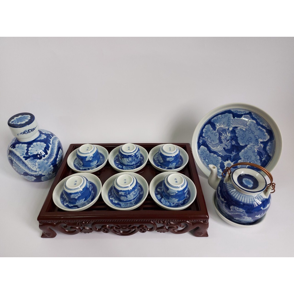 Bộ Ấm Trà Men Lam Bát Tràng - Long Ẩn