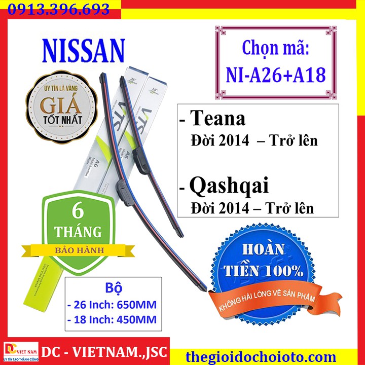 Bộ 2 thanh gạt nước mưa ô tô Nissan Teana, Qashpai - Và các dòng xe khác hãng Nissan