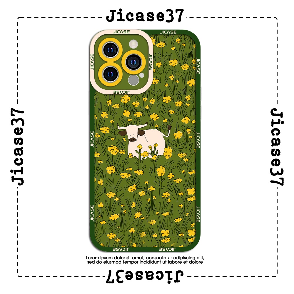 Ốp lưng iphone cạnh vuông Jicase Con bò trên đồng cỏ 6plus/6s/6splus/7/7plus/8/8plus/x/xs/11/12/pro/max/plus/promax