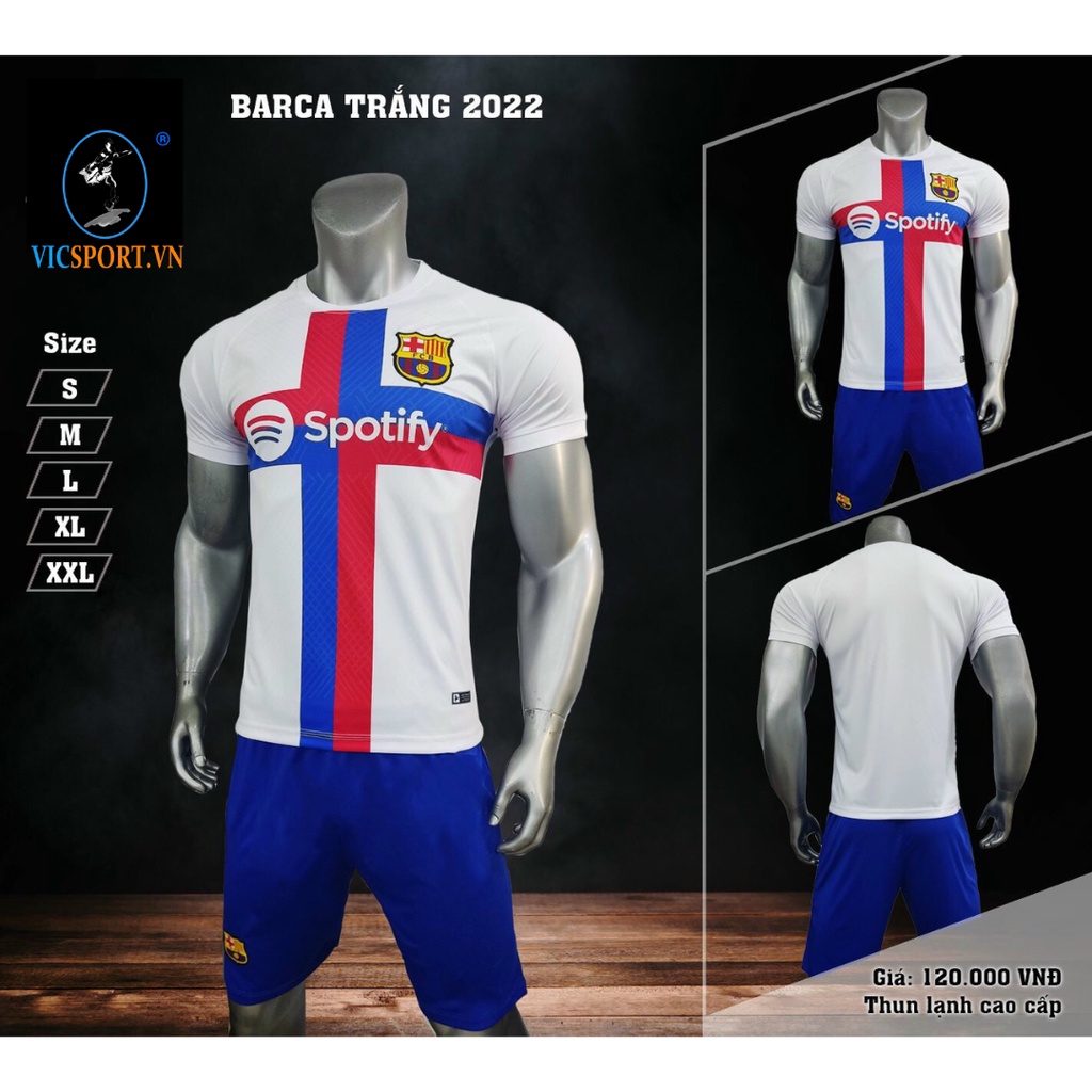 Áo Bóng Đá CLB Barcelona, Quần Áo Đá Banh Barca Trắng Mới Nhất 2022-2023 - Vicsport