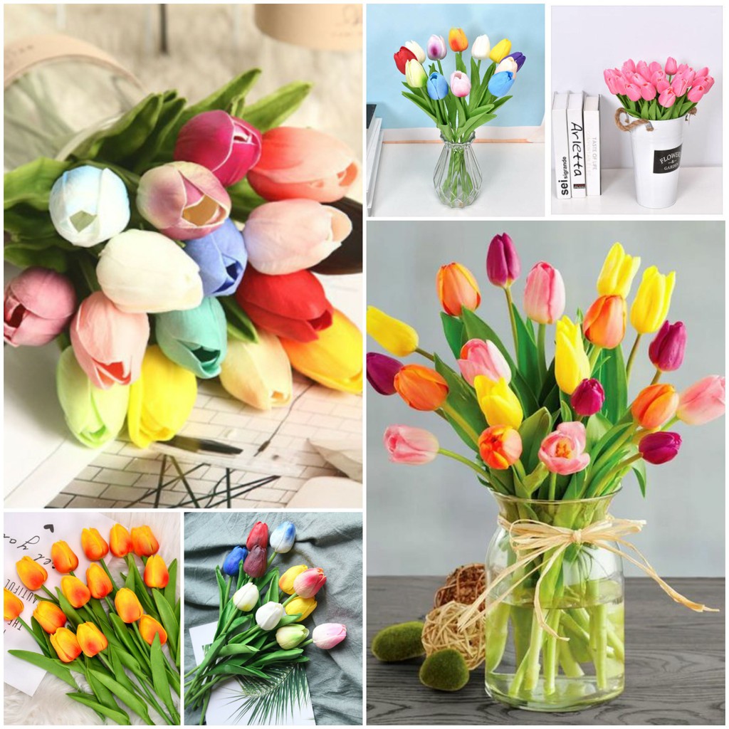 (ĐẸP NHƯ THẬT) HOA TULIP phụ kiện trang trí chụp ảnh, hoa giả decor cắm lọ siêu xinh, hoa tuylip nhựa cao su mềm dẻo