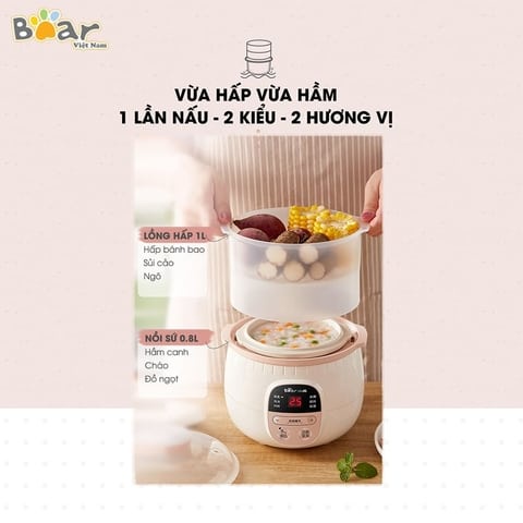 Nồi Chưng Yến Điện Bear Mini 0,8 L Cách Thuỷ Nấu Yến, Chung Yến Nhanh Chóng, An Toàn, Chính Hãng - Sube001
