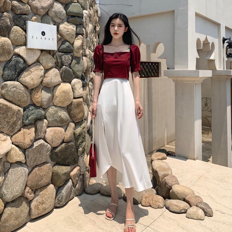 Sét Váy Tay Lỡ Ôm Eo ( Sẻ Chân Váy ) Kiểu Dáng Điệu Đà Hót 2021 | BigBuy360 - bigbuy360.vn