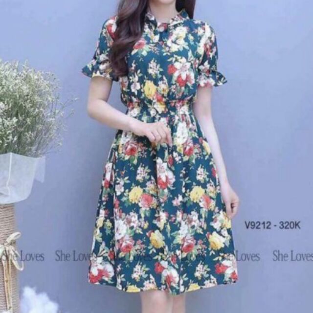 😍 Đầm xoè tay bèo eo nhúng in hoa 3D cực hot e về lại