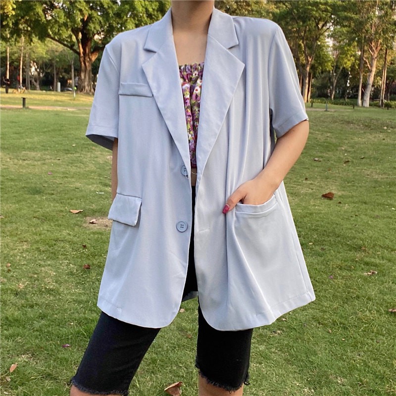 Áo Khoác Blazer Vải Chiffon Mỏng Tay Ngắn Nhiều Màu Thời Trang Mùa Hè