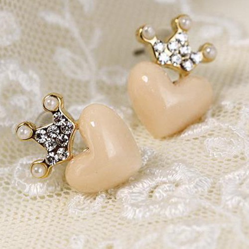 1 Đôi Bông Tai Hình Vương Miện / Trái Tim Đính Ngọc Trai Giả Thời Trang Cho Nữ