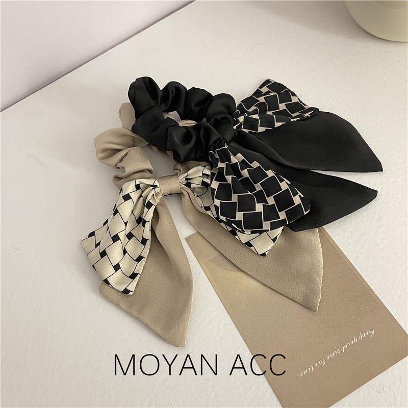 Dây Buộc Tóc Nơ Họa Tiết Sọc Caro Cỡ Lớn Phong Cách Nhật Hàn Xinh Xắn