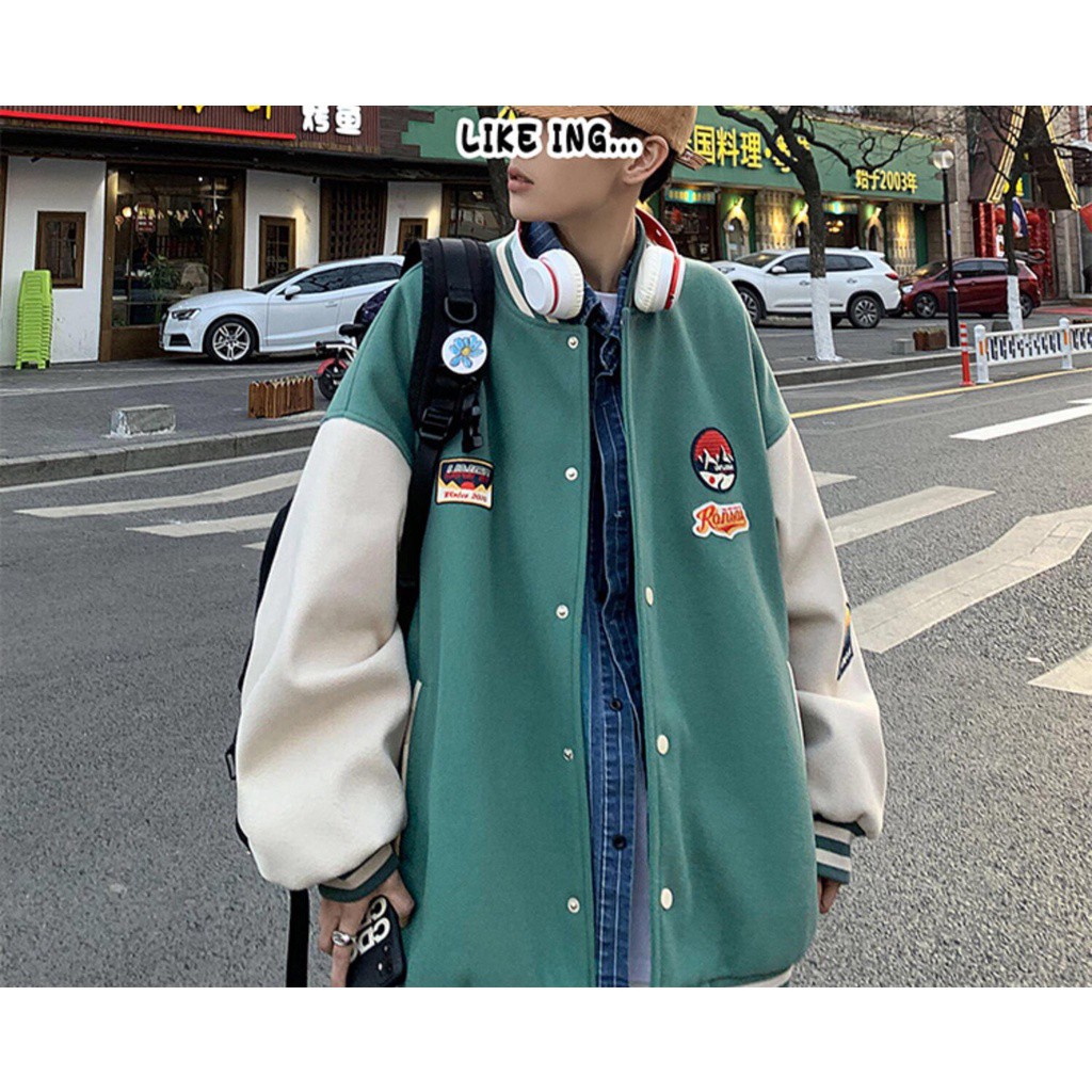 Áo khoác bomber cúc bấm phối tay KANSAS phom rộng unisex - Moon Unisex | BigBuy360 - bigbuy360.vn