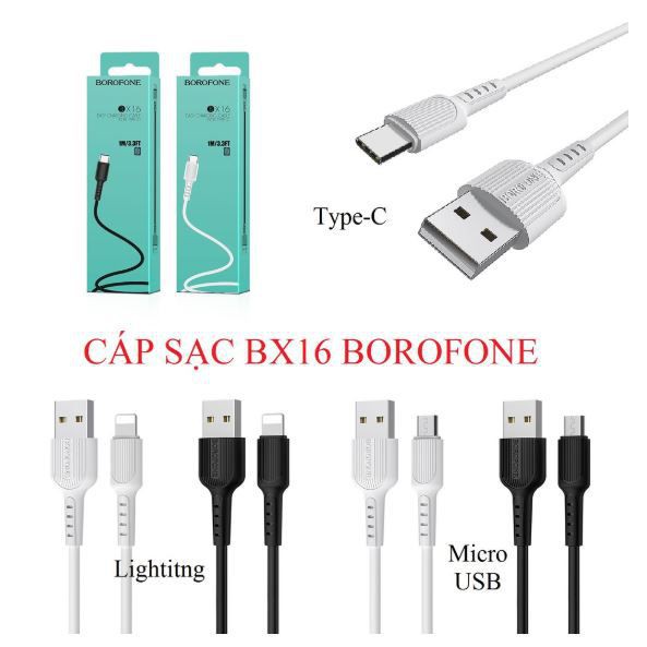 [CHÍNH HÃNG] CÁP SẠC BOROFONE BX16 (3.0A) (TYPE C/ LIGHTNING) [MUA LẼ GIÁ SỈ]