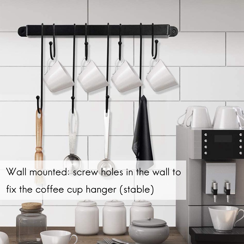 Giá Đỡ Cốc Cà Phê Gắn Tường Kèm Móc Linh Hoạt (16 Inch / Đen)
