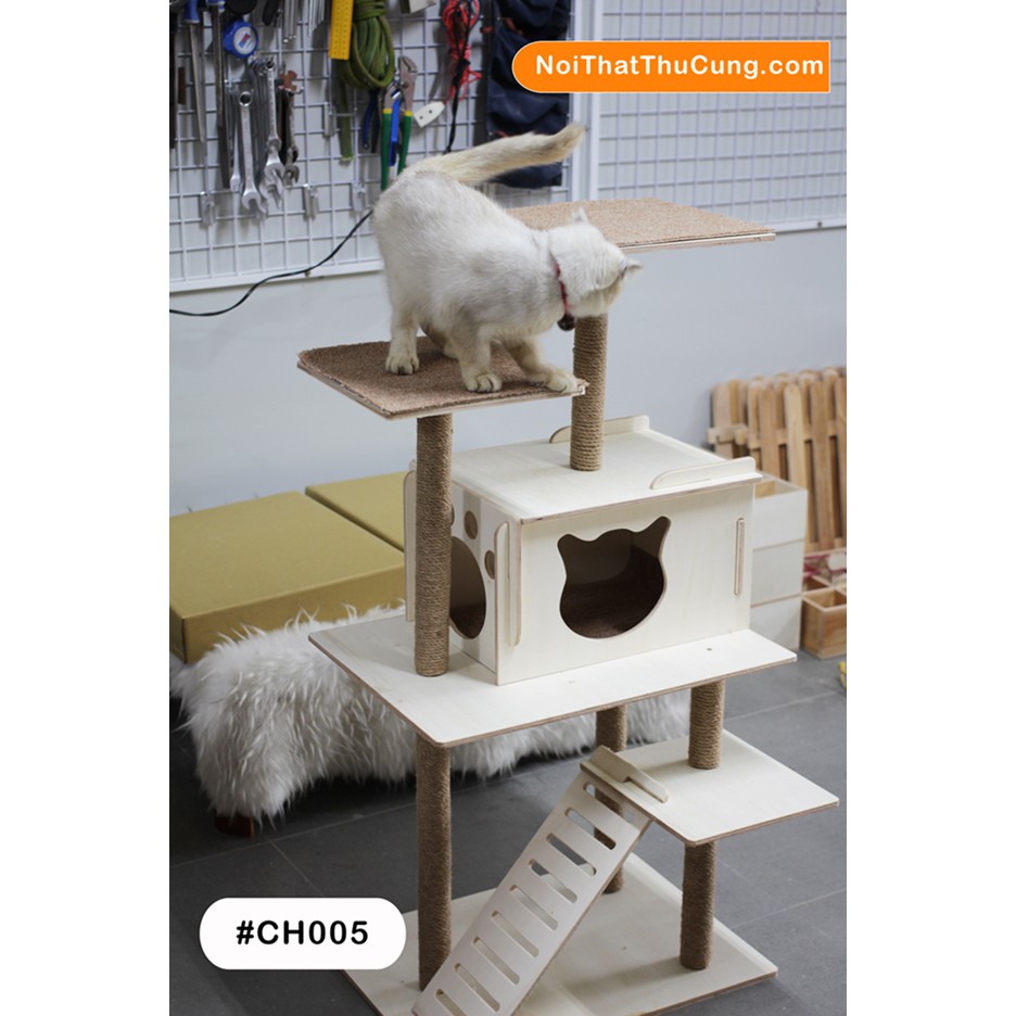 Cattree 2 tầng kết hợp trụ cào móng Petzou CH005 -Nội Thất Thú Cưng lắp ráp