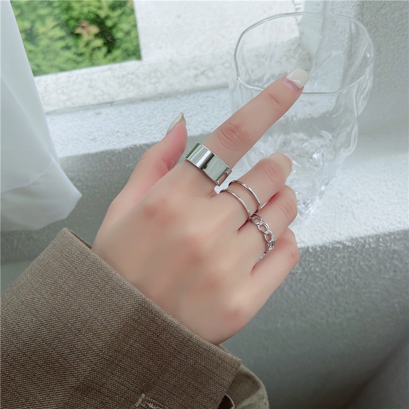 Set ba nhẫn, bộ 3 nhẫn mạ bạc 925  phong cách Hàn Quốc Ivy.acc N28