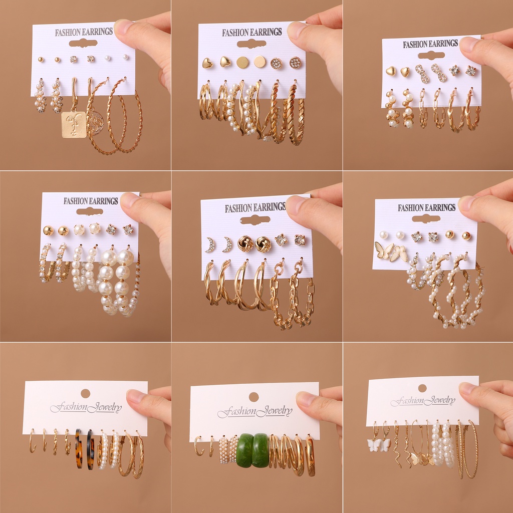 Set 12 Khuyên Tai Nữ Thời Trang Vintage