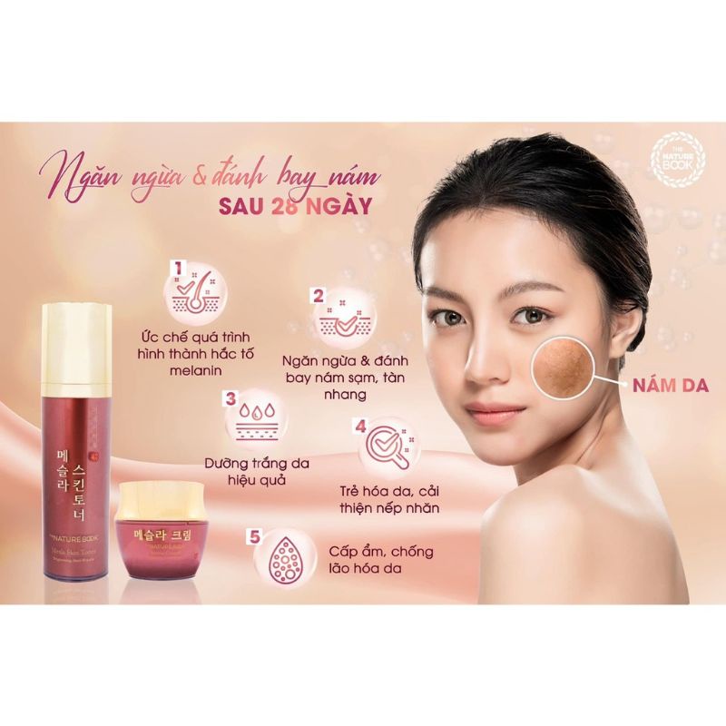 Kem dưỡng trắng da ngừaa nám ,tàn nhang The Nature Book Mesla Cream 50g