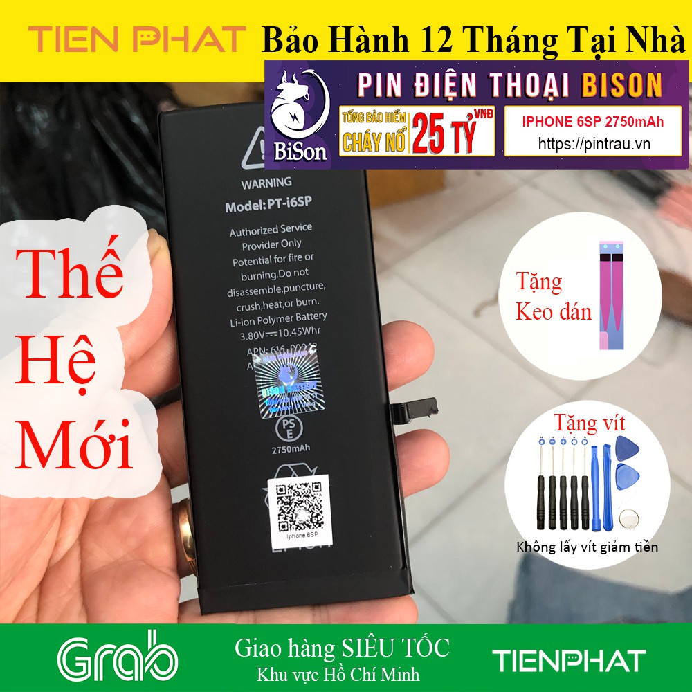 Pin BISON Iphone 6s Plus chính hãng - Pin Con Trâu - BH 12 tháng online - Dung Lượng 2750 mAh