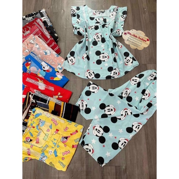 Đồ bộ lửng mặc nhà họa tiết hoạt hình lụa Hàn mềm