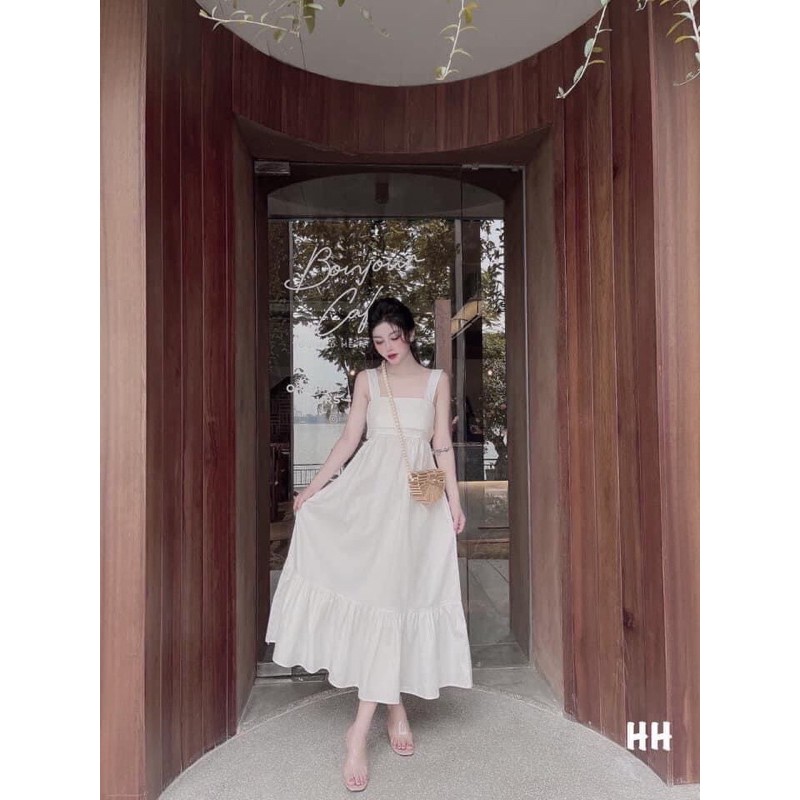 Đầm maxi hai dây nơ lưng đuôi cá tiểu thư siêu xinh, Váy kiểu nữ 2 dây dáng dài đi biển hàng đẹp | BigBuy360 - bigbuy360.vn