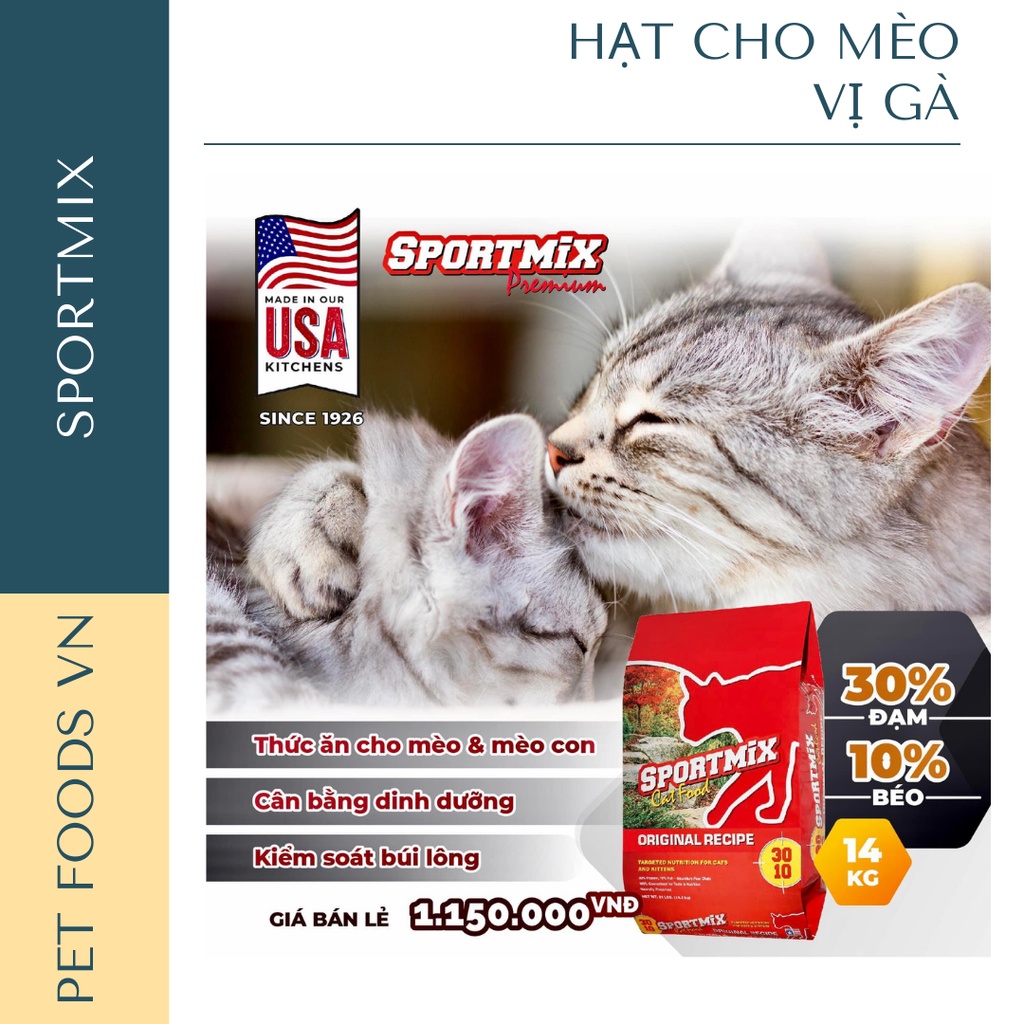 [Mã 55FMCGSALE1 giảm 10% tối đa 40K đơn 250K] Hạt cho mèo SPORTMIX Original Recipe 1kg vị Gà