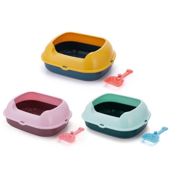 Chậu Đựng Cát Vệ Sinh Cho Mèo Thành Cao Chắn Cát Bắn Ra Sàn ( tặng kèm xẻng xúc) - TOM PET