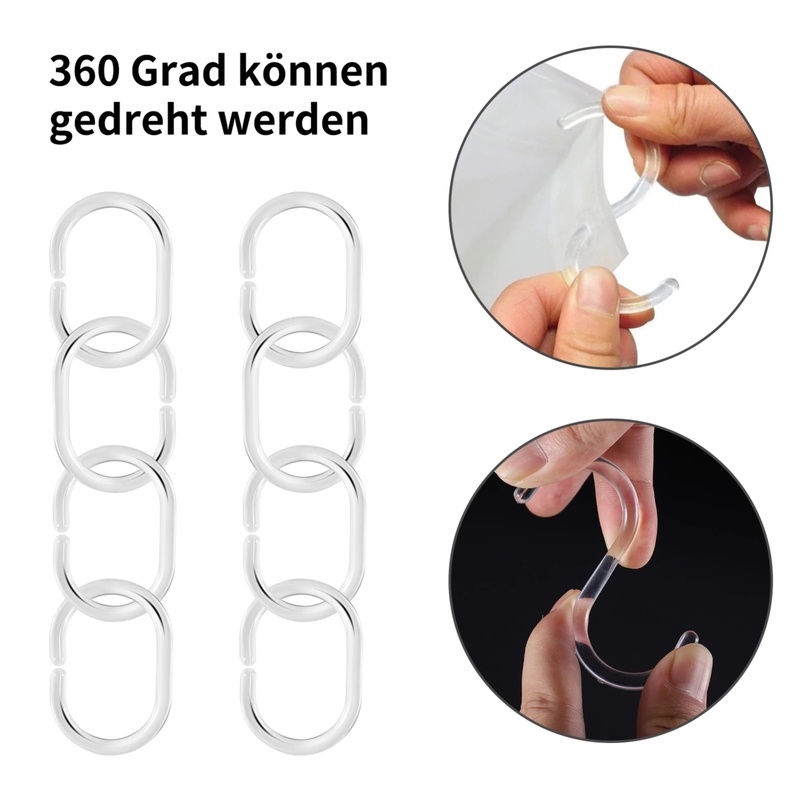 Set 12 móc nhựa treo rèm cửa nhà tắm hình chữ C