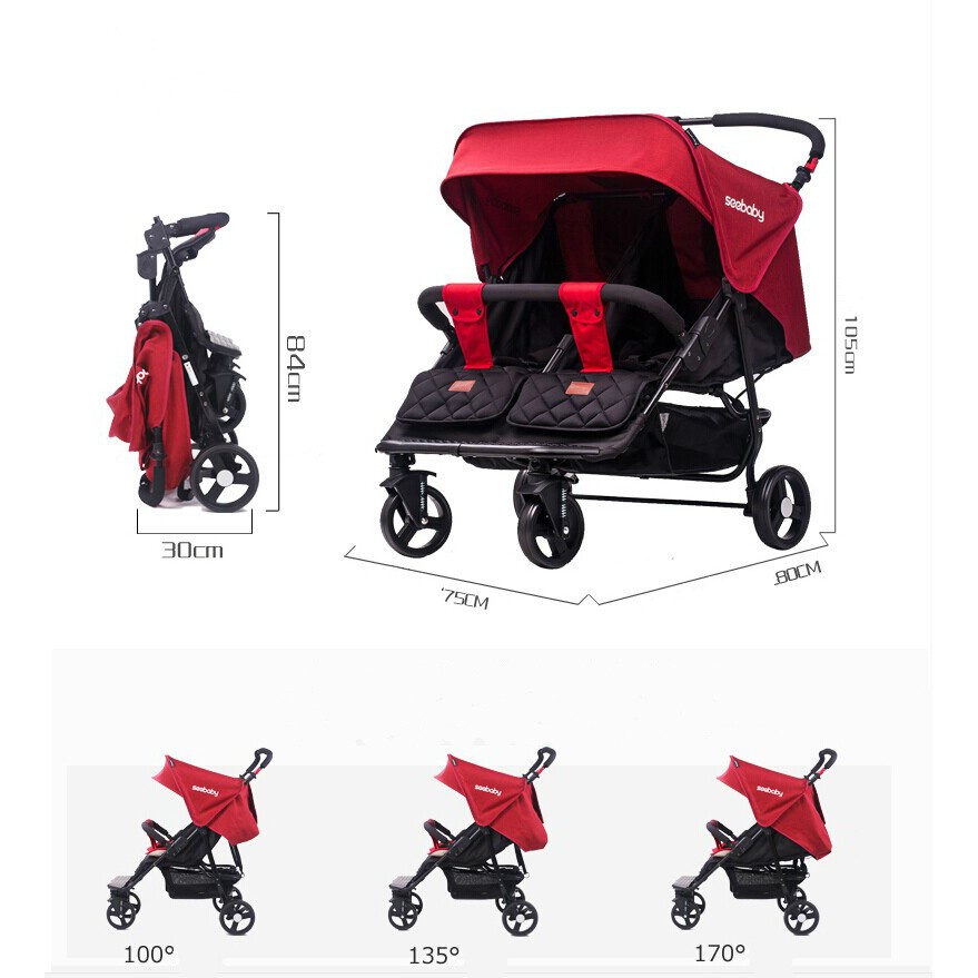 Xe đẩy đôi cho bé Seebaby T22 , có chống sốc, dễ dàng gấp gọn, tiện lợi - Hàng chính hãng - Bảo hành 12 tháng