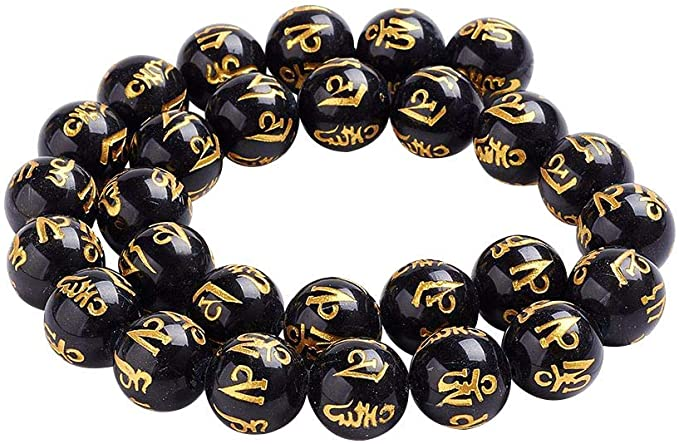 30/50/100 Hạt đá tròn màu đen tự làm trang sức