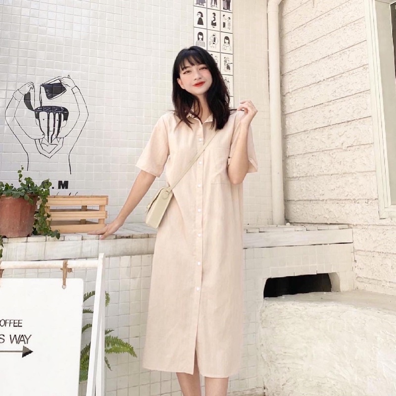 Váy sơ mi ngắn tay dáng dài