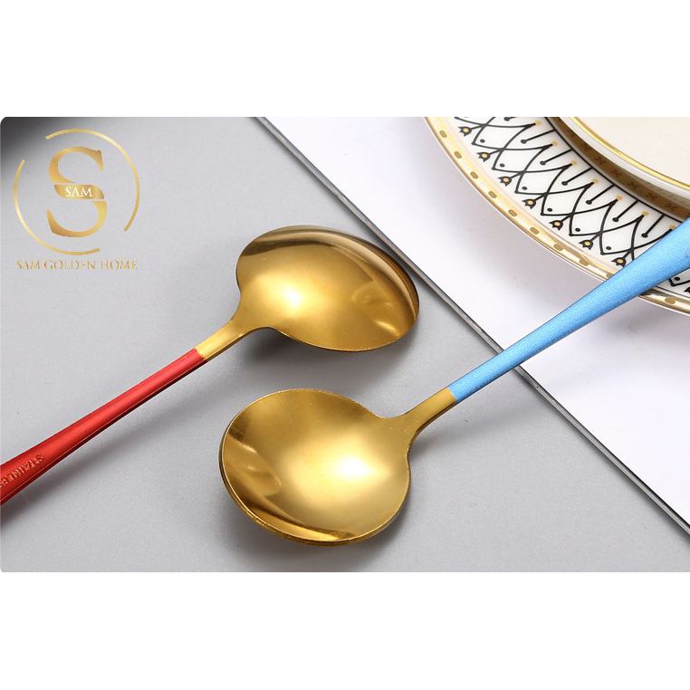 Muỗng Thìa Ăn Cơm Inox 304 Cao Cấp Không GỈ Vàng Windsor Gold Cán Màu