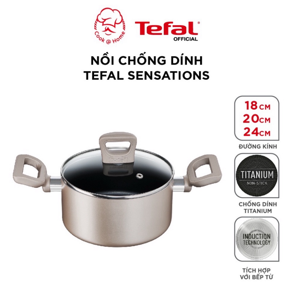 Nồi chống dính Tefal Sensations size 18, 20, 24cm- H9104314/H9104414/H9104614