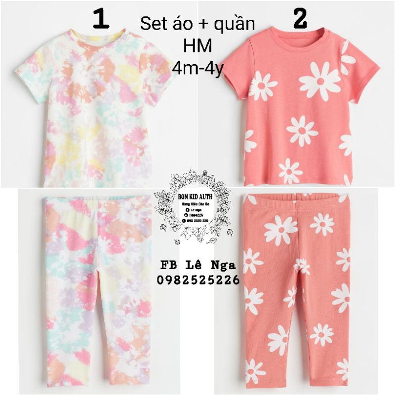 Bộ áo cộc quần dài ghép set HM US/UK chính hãng sz từ 4-6m đến 3-4y