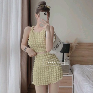 Sét bộ thun áo 3 lỗ & chân váy ô vuông