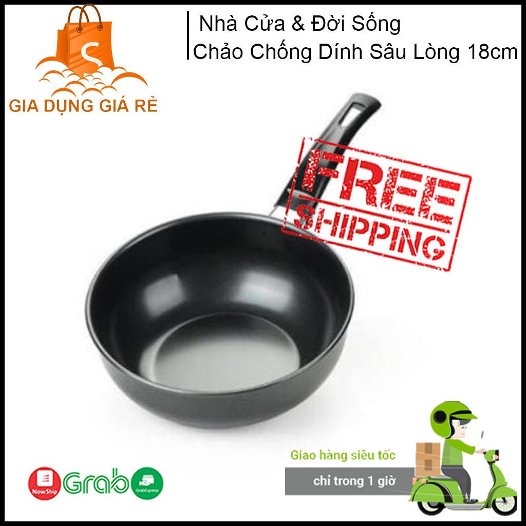 Chảo Chống Dính Sâu Lòng 18cm, Chiên, Dán, Xào Đa Năng Siêu Bền Dùng Cho Mọi Loại Bếp - Tặng Kèm Khăn Lau Bếp