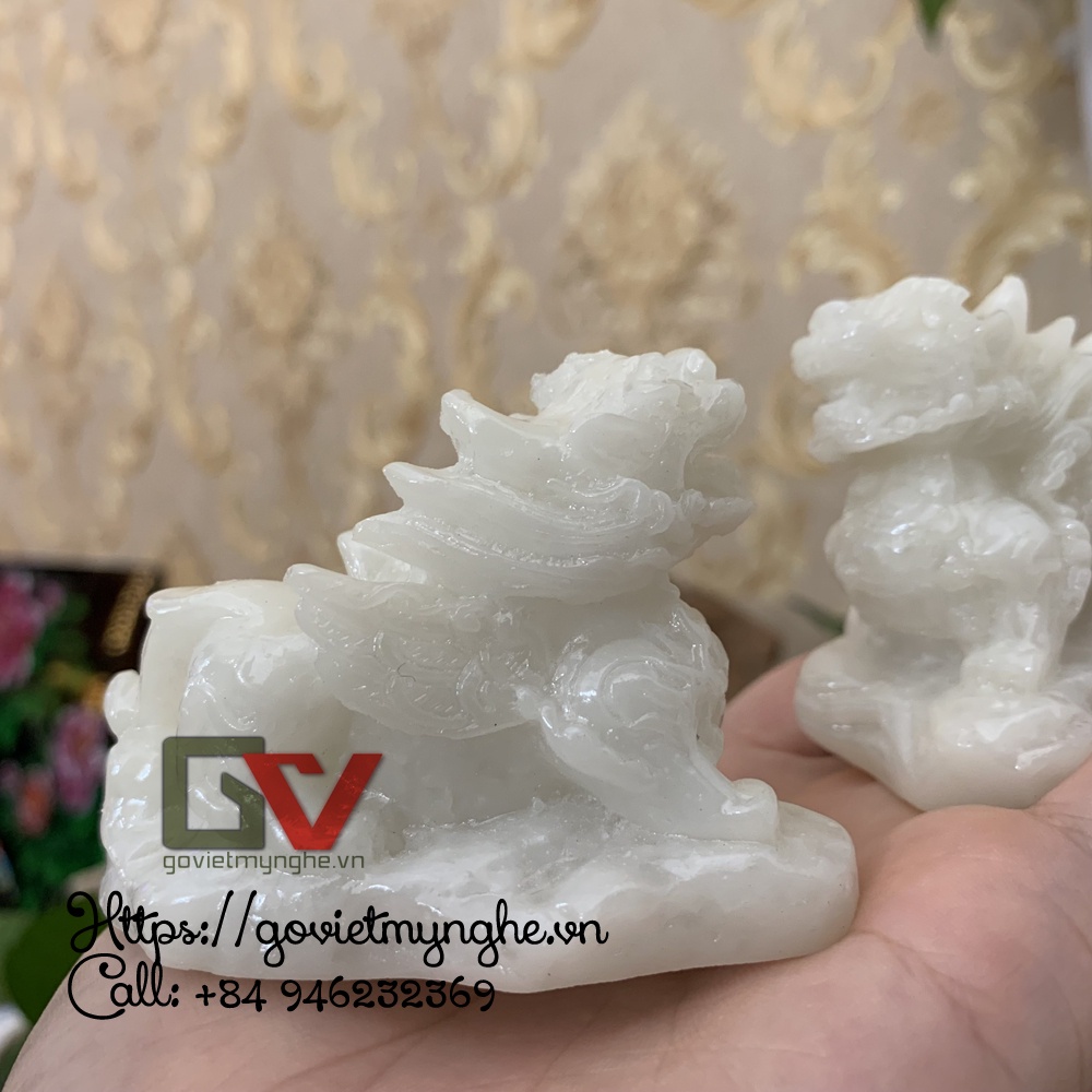 Cặp 2 tương tỳ hưu phong thủy trang trí phong thủy nhà cửa - Size nhỏ cao 5.5cm - Màu đá trắng