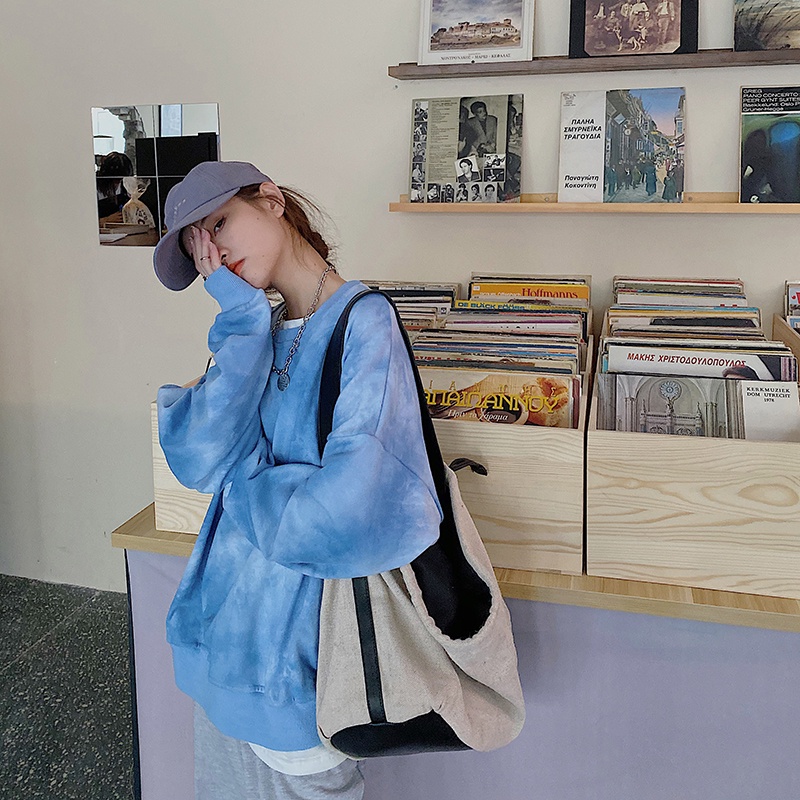 Áo Sweater Tay Dài Dáng Rộng Màu Nhuộm Kiểu Hàn Quốc Thời Trang Thu Đông