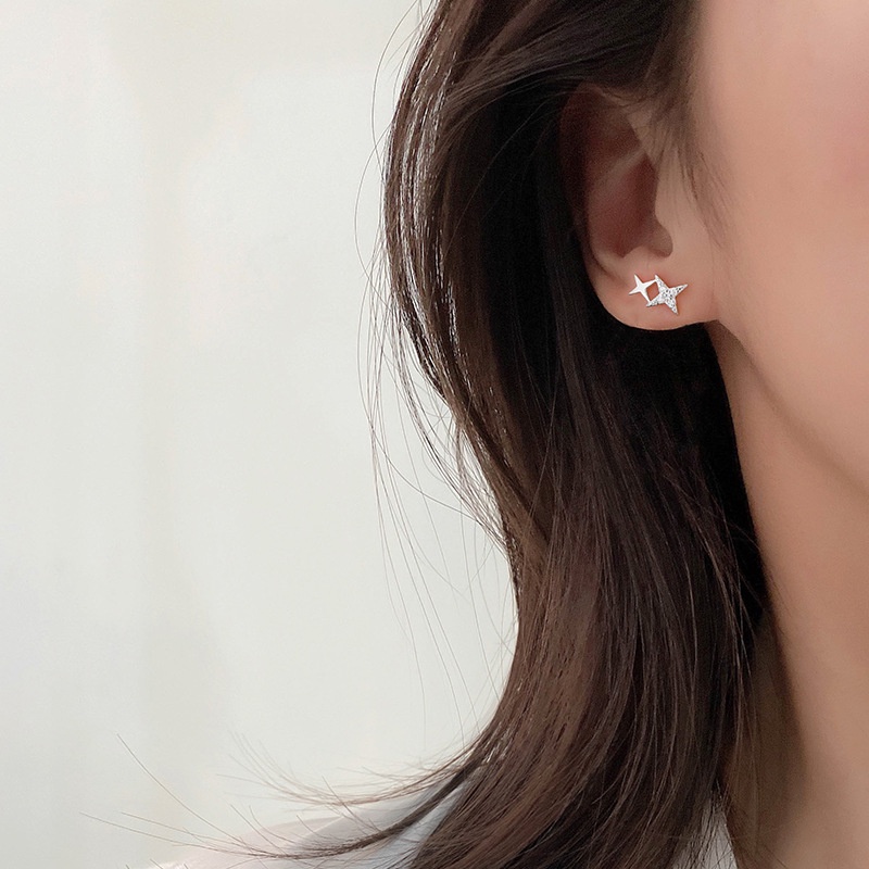 1 Cặp Bông Tai Bạc S925 Hình Thánh Giá Đính Đá Zircon Phong Cách Hàn Quốc Dành Cho Nữ