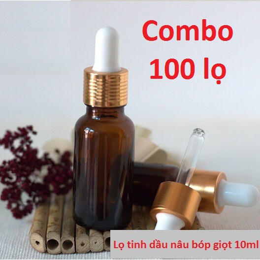 Combo 100 Lọ đựng tinh dầu nâu bóp giọt 10ml